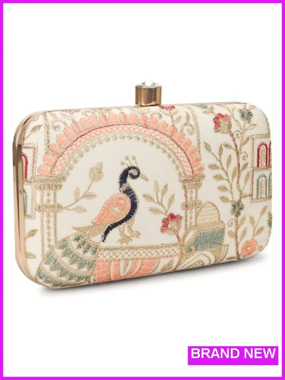 Handcrafted Silk Evening Clutch with Gold-Tone Frame & Crystal Clasp